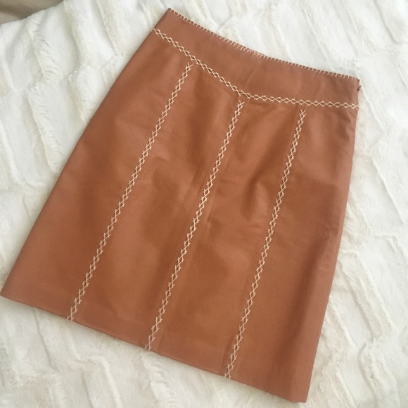 GAP Dresses & Skirts - GAP Tan Genuine Leather Stitched Skirt